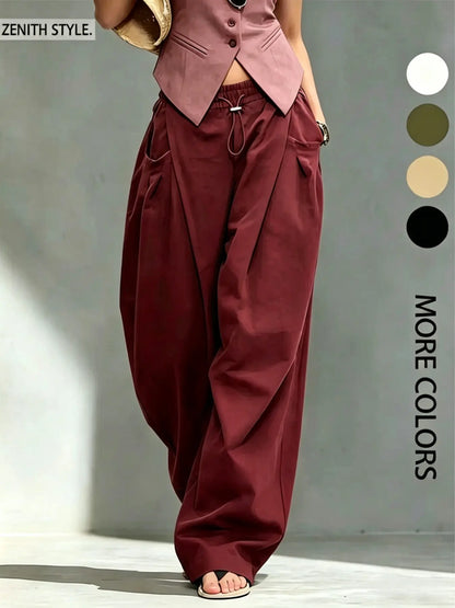 Hip-Hop Inspired Pleated Cuffed Lantern Pants for Women - Loose Fit Drape Trousers for Casual Spring & Fall Fashion