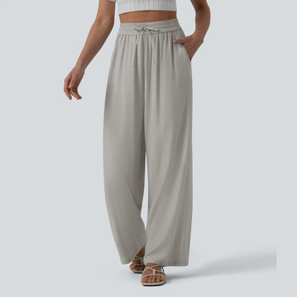 Halara High-Waisted Drawstring Wide-Leg Casual Linen-Blend Pants with Pockets