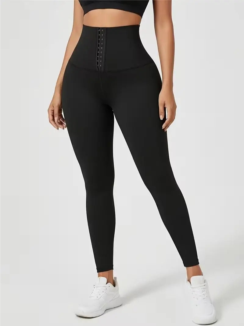 Women'S High-Waisted Shaping Leggings - Corset Design, Buttoned Stomach Flattening, Peach Hip Lift, Women'S Clothes for Yoga, All Seasons Sports Bottoms