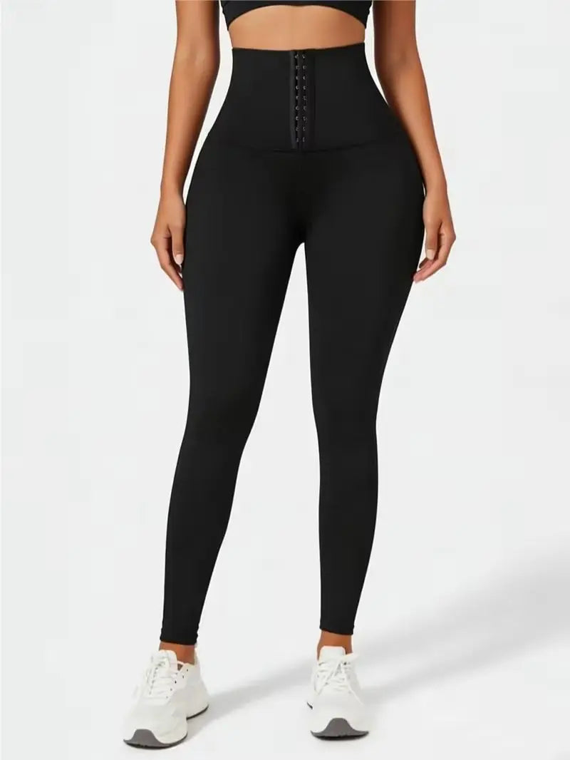 Women'S High-Waisted Shaping Leggings - Corset Design, Buttoned Stomach Flattening, Peach Hip Lift, Women'S Clothes for Yoga, All Seasons Sports Bottoms
