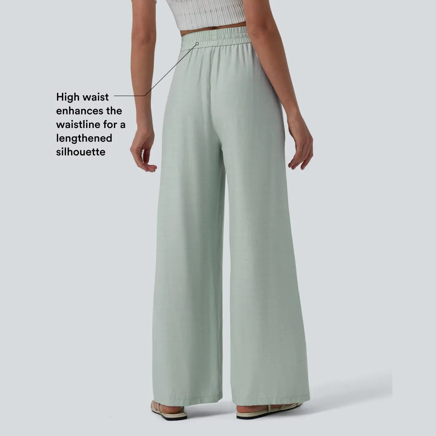 Halara High-Waisted Drawstring Wide-Leg Casual Linen-Blend Pants with Pockets