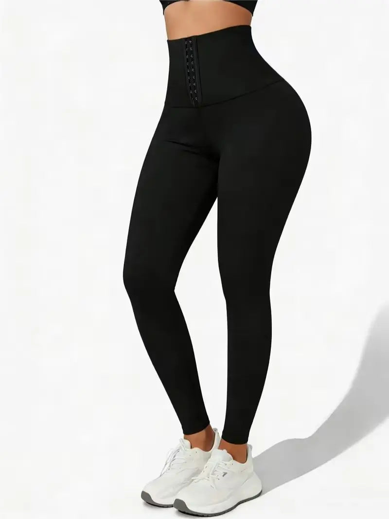 Women'S High-Waisted Shaping Leggings - Corset Design, Buttoned Stomach Flattening, Peach Hip Lift, Women'S Clothes for Yoga, All Seasons Sports Bottoms