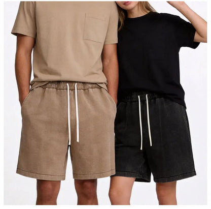 Men's Vintage Acid Washed Cotton Athletic Sweat Shorts - Buy 2, Get 1 Free - Elastic Waist, Drawstring, Pockets, Baggy Fit, Ideal for Gym and Streetwear