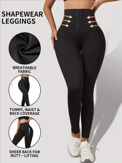 Women'S High-Waisted Shaping Leggings - Corset Design, Buttoned Stomach Flattening, Peach Hip Lift, Women'S Clothes for Yoga, All Seasons Sports Bottoms