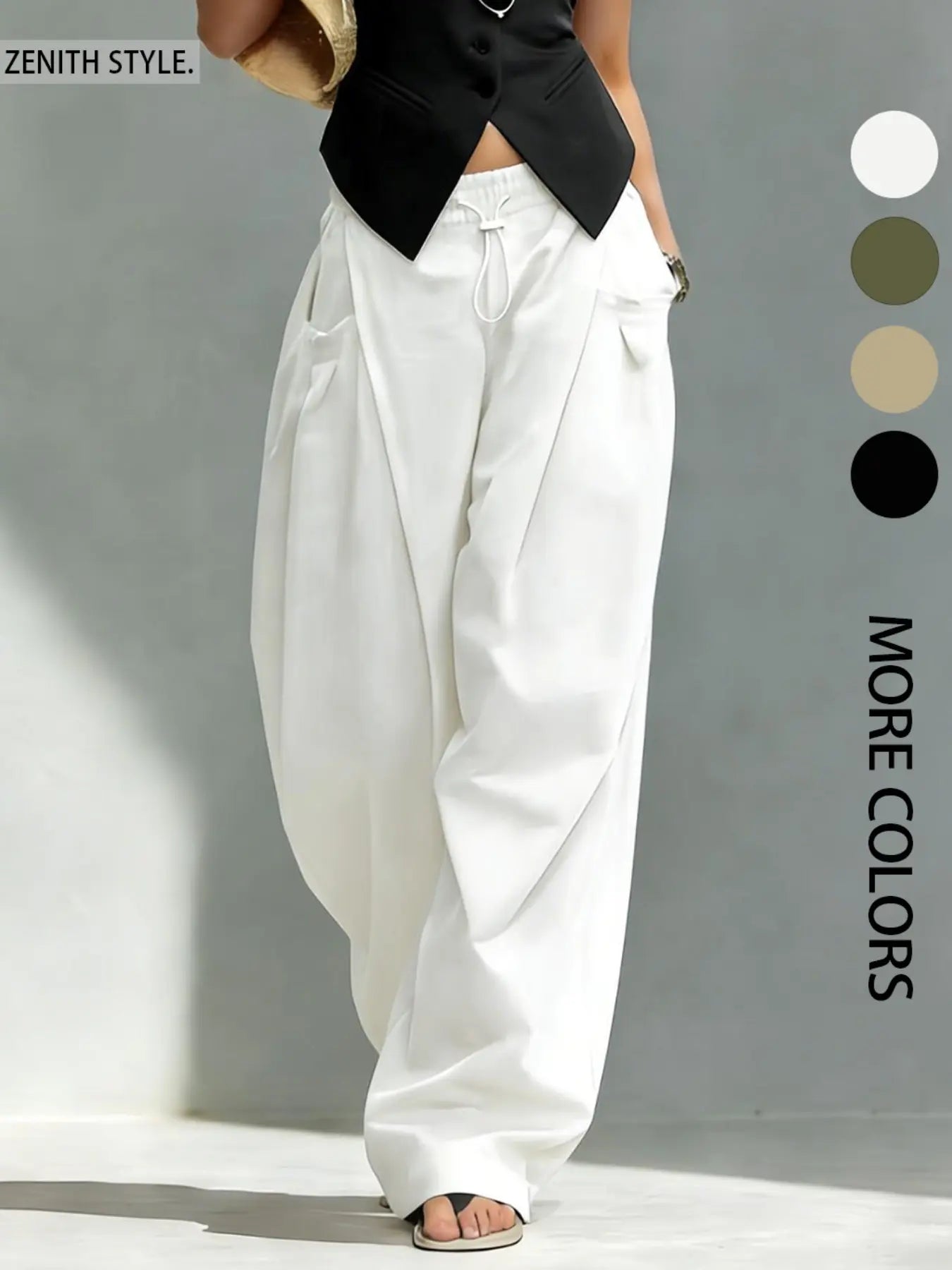 Hip-Hop Inspired Pleated Cuffed Lantern Pants for Women - Loose Fit Drape Trousers for Casual Spring & Fall Fashion