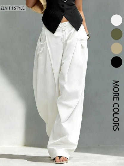 Hip-Hop Inspired Pleated Cuffed Lantern Pants for Women - Loose Fit Drape Trousers for Casual Spring & Fall Fashion