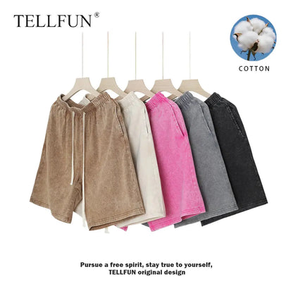 Men's Vintage Acid Washed Cotton Athletic Sweat Shorts - Buy 2, Get 1 Free - Elastic Waist, Drawstring, Pockets, Baggy Fit, Ideal for Gym and Streetwear