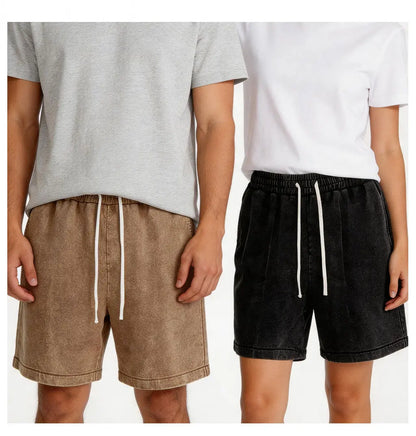 Men's Vintage Acid Washed Cotton Athletic Sweat Shorts - Buy 2, Get 1 Free - Elastic Waist, Drawstring, Pockets, Baggy Fit, Ideal for Gym and Streetwear