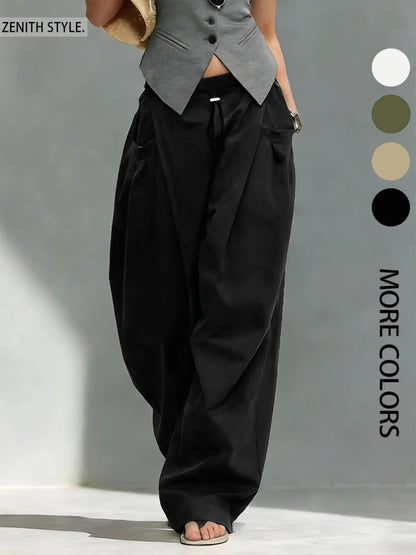 Hip-Hop Inspired Pleated Cuffed Lantern Pants for Women - Loose Fit Drape Trousers for Casual Spring & Fall Fashion