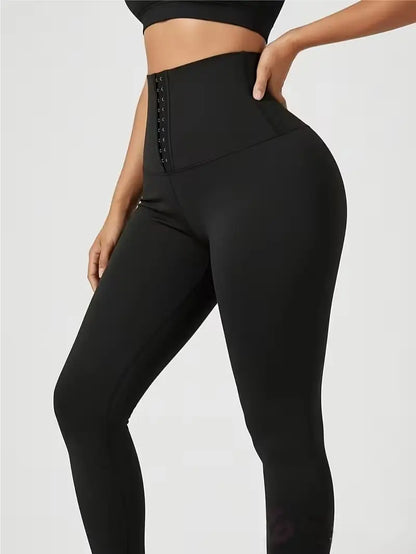 Women'S High-Waisted Shaping Leggings - Corset Design, Buttoned Stomach Flattening, Peach Hip Lift, Women'S Clothes for Yoga, All Seasons Sports Bottoms
