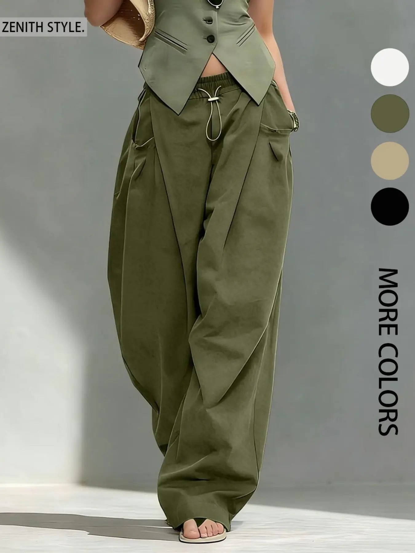 Hip-Hop Inspired Pleated Cuffed Lantern Pants for Women - Loose Fit Drape Trousers for Casual Spring & Fall Fashion