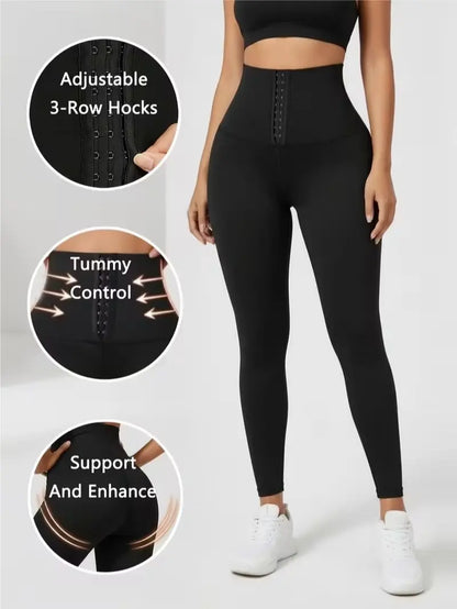 Women'S High-Waisted Shaping Leggings - Corset Design, Buttoned Stomach Flattening, Peach Hip Lift, Women'S Clothes for Yoga, All Seasons Sports Bottoms