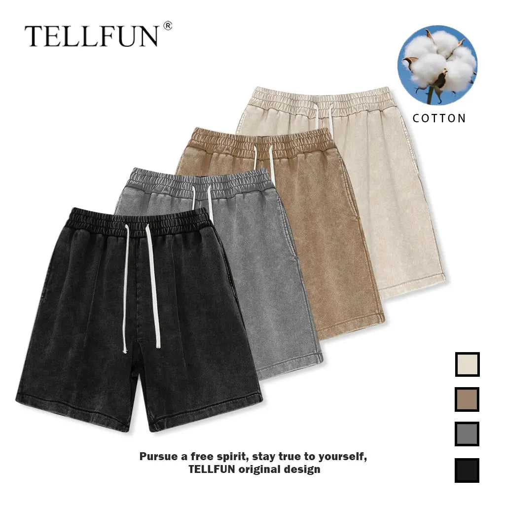 Men's Vintage Acid Washed Cotton Athletic Sweat Shorts - Buy 2, Get 1 Free - Elastic Waist, Drawstring, Pockets, Baggy Fit, Ideal for Gym and Streetwear
