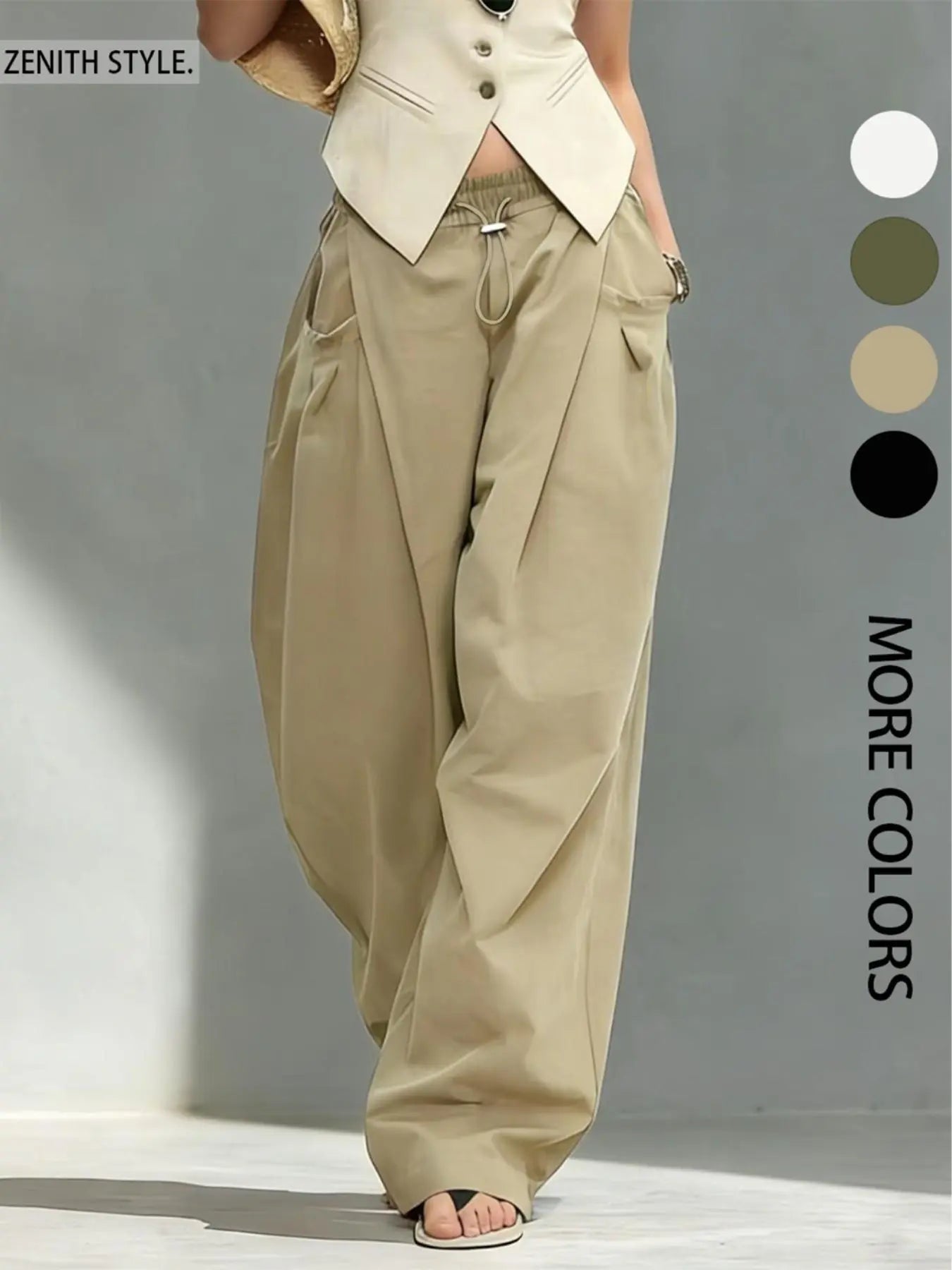 Hip-Hop Inspired Pleated Cuffed Lantern Pants for Women - Loose Fit Drape Trousers for Casual Spring & Fall Fashion