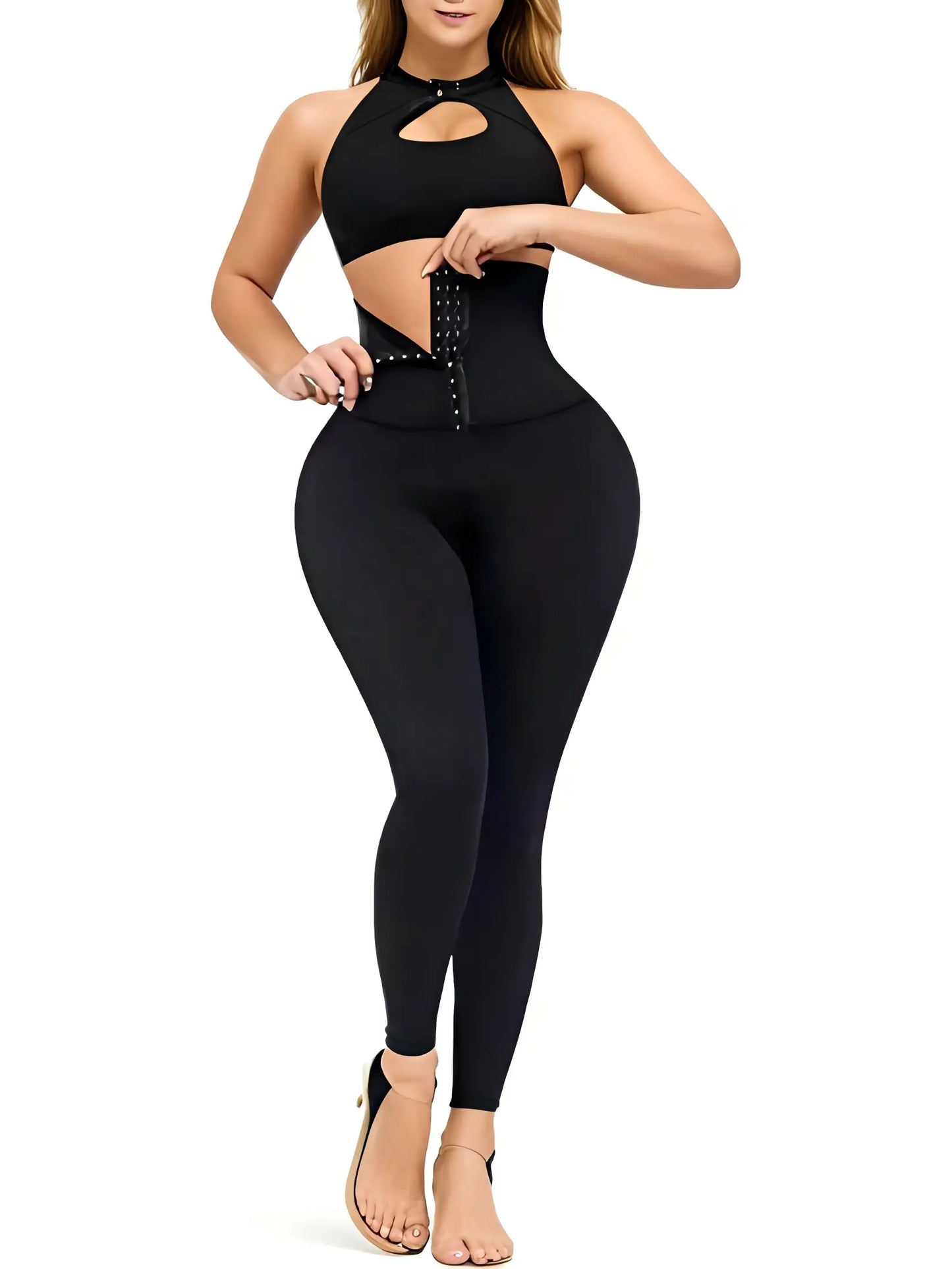Women'S High-Waisted Shaping Leggings - Corset Design, Buttoned Stomach Flattening, Peach Hip Lift, Women'S Clothes for Yoga, All Seasons Sports Bottoms
