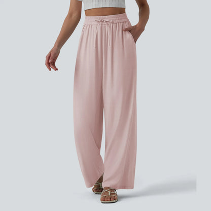 Halara High-Waisted Drawstring Wide-Leg Casual Linen-Blend Pants with Pockets